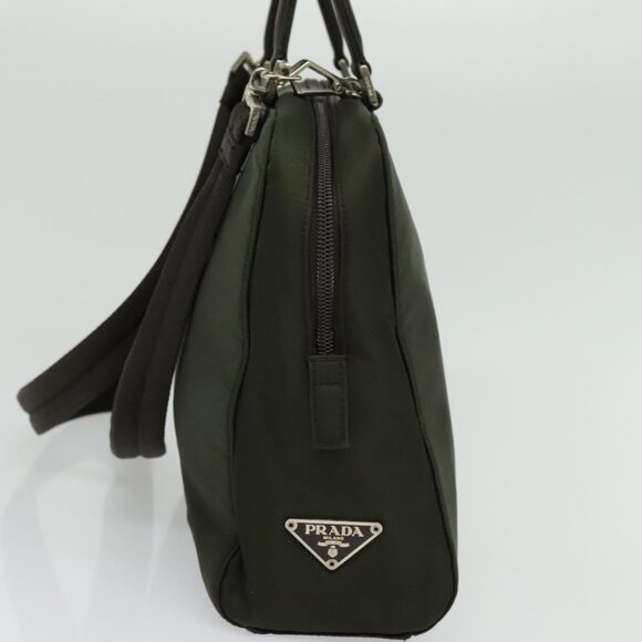 PRADA Hand Bag Nylon 2way Khaki Silver Auth BA4485 - Picture 4 of 16